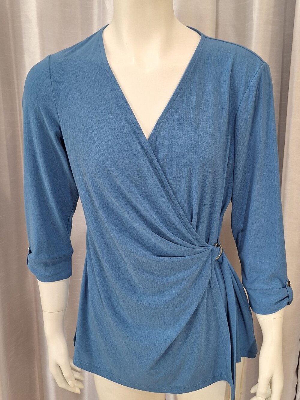 Jones New York women's 2/3 sleeve wrap front blouse size: petite large good cond